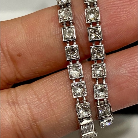 TIFFANY & CO SOLID 18K WHITE GOLD PRINCESS & ROSE CUT DIAMOND BRACELET - Picture 7 of 10